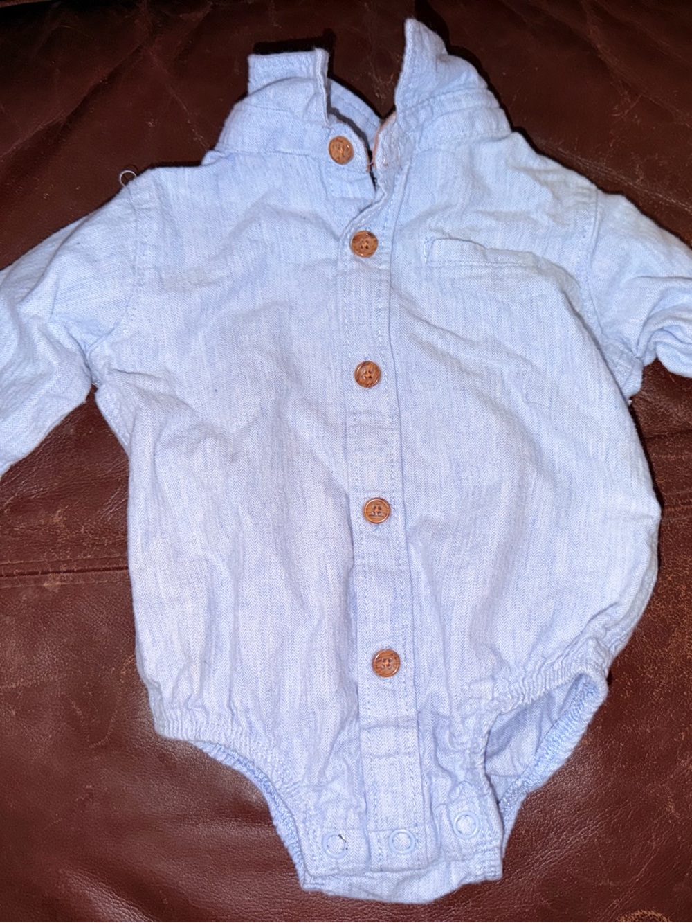 Baby Light Blue Button-Front One-Piece Shirt Bodysuit